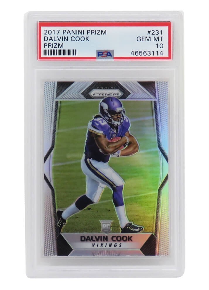 Dalvin Cook 2017 Panini Prizm #231 Gem Mint 10 Rookie Card PSA: Dalvin Cook 2017 Panini Prizm #231 Gem Mint 10 Rookie Card PSA This listing features a Dalvin Cook 2017 Panini Prizm Football #231 Prizm Rookie Card, expertly graded as Gem Mint 10 by Professional Spo