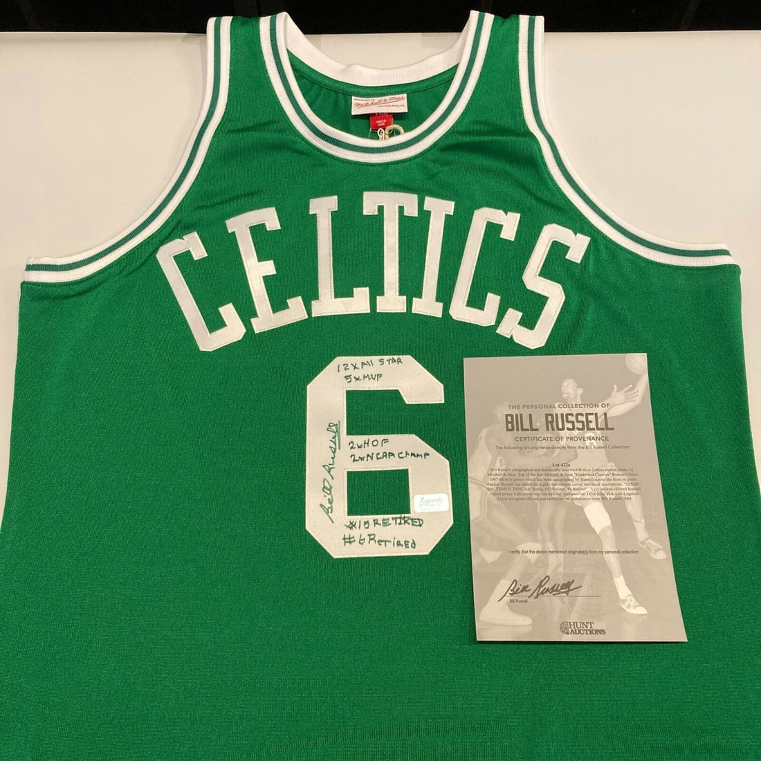 Bill Russell Signed Boston Celtics Jersey with Career Stats JSA COA: Bill Russell Signed Boston Celtics Jersey with Career Stats JSA COA This original Boston Celtics jersey is a must-have for any basketball fan, featuring a signature from the legendary Bill Russell. Th