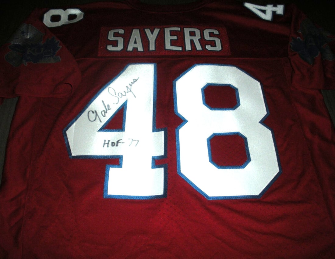 Gale Sayers Kansas Jayhawks Bears Signed Adidas Jersey: Gale Sayers Kansas Jayhawks Bears Signed Adidas Jersey Celebrate the legacy of football great Gale Sayers with this officially licensed Adidas jersey. Featuring the Kansas Jayhawks and Bears designs, 