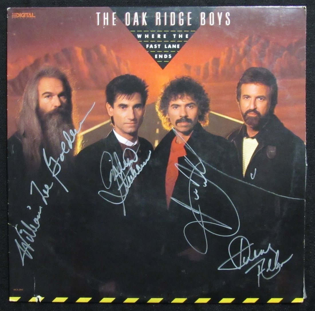 Oak Ridge Boys Multi-Signed Album Where the Fast Lane Ends PSA/DNA Authenticated: Oak Ridge Boys Multi-Signed Album Where the Fast Lane Ends PSA/DNA Authenticated This Oak Ridge Boys album, titled "Where the Fast Lane Ends," is a unique collectible featuring the signatures of all f