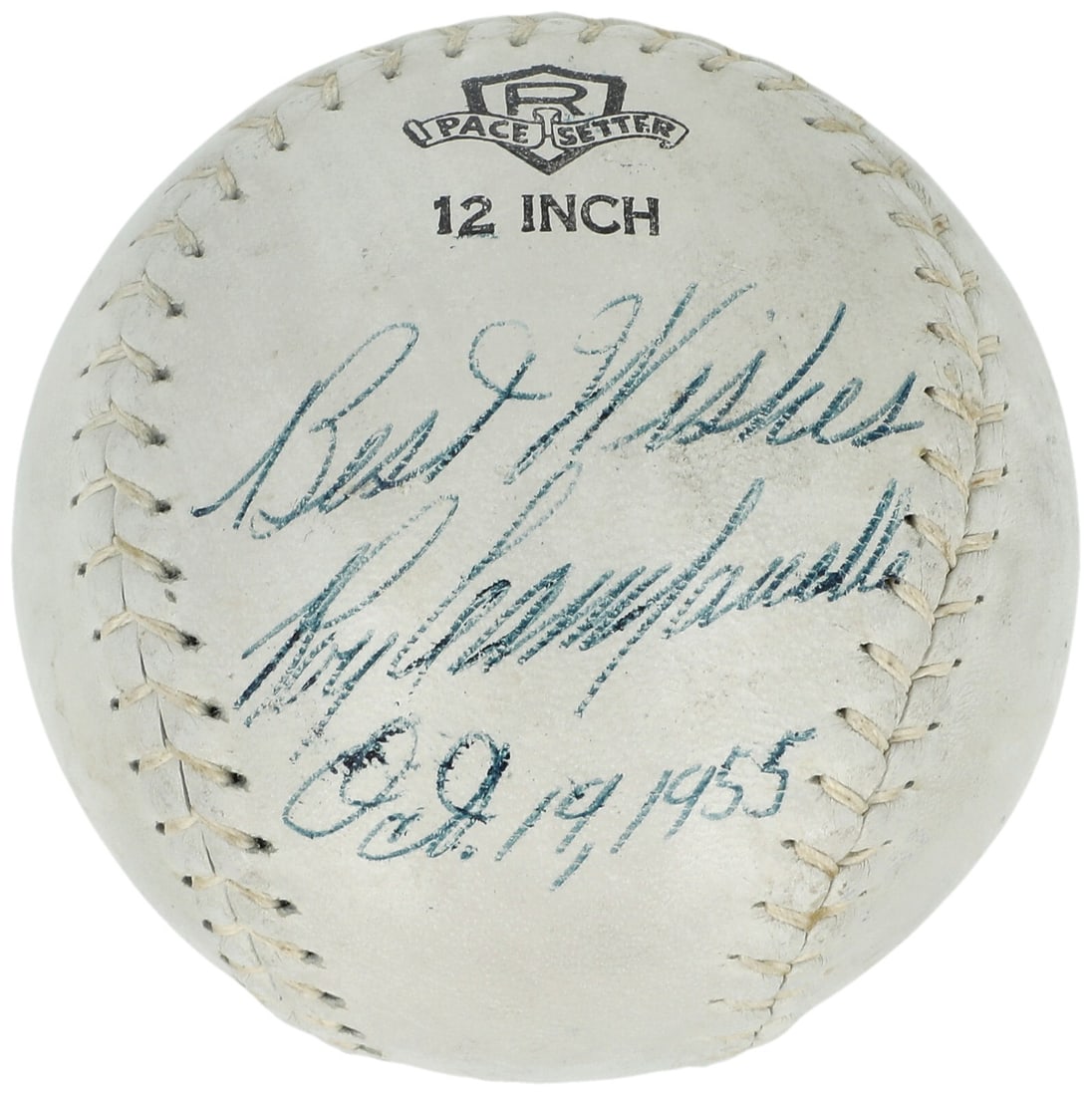 1955 Roy Campanella Signed Baseball JSA COA Best Wishes Inscription: 1955 Roy Campanella Signed Baseball JSA COA Best Wishes Inscription This remarkable 1955 Roy Campanella single signed baseball is a true collector's gem. Authenticated by James Spence Authentication (