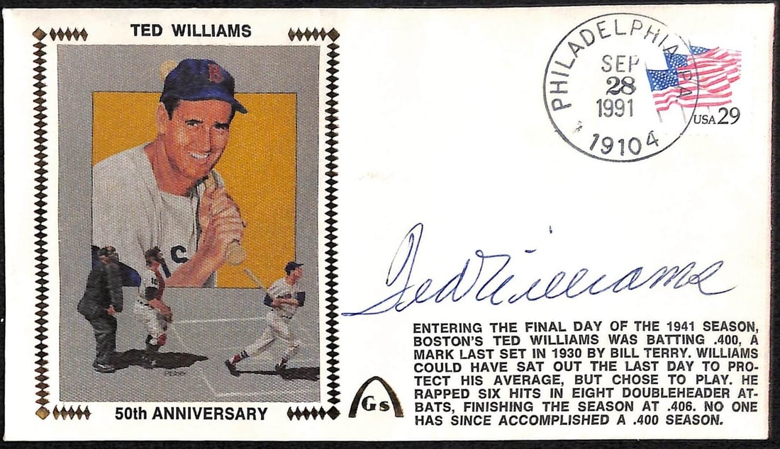 Ted Williams Autographed First Day Cover Boston Red Sox PSA Authenticated: Ted Williams Autographed First Day Cover Boston Red Sox PSA Authenticated This collectible item features a First Day Cover (FDC) autographed by legendary baseball player Ted Williams. As a hallmark of
