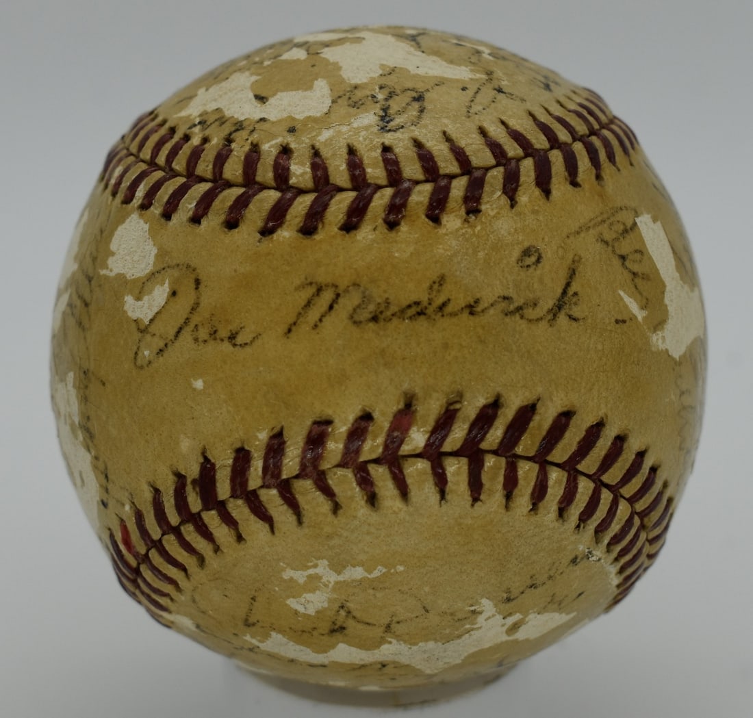 Signed 1942 Brooklyn Dodgers ONL baseball with 18 plus autographs (1 of 6)