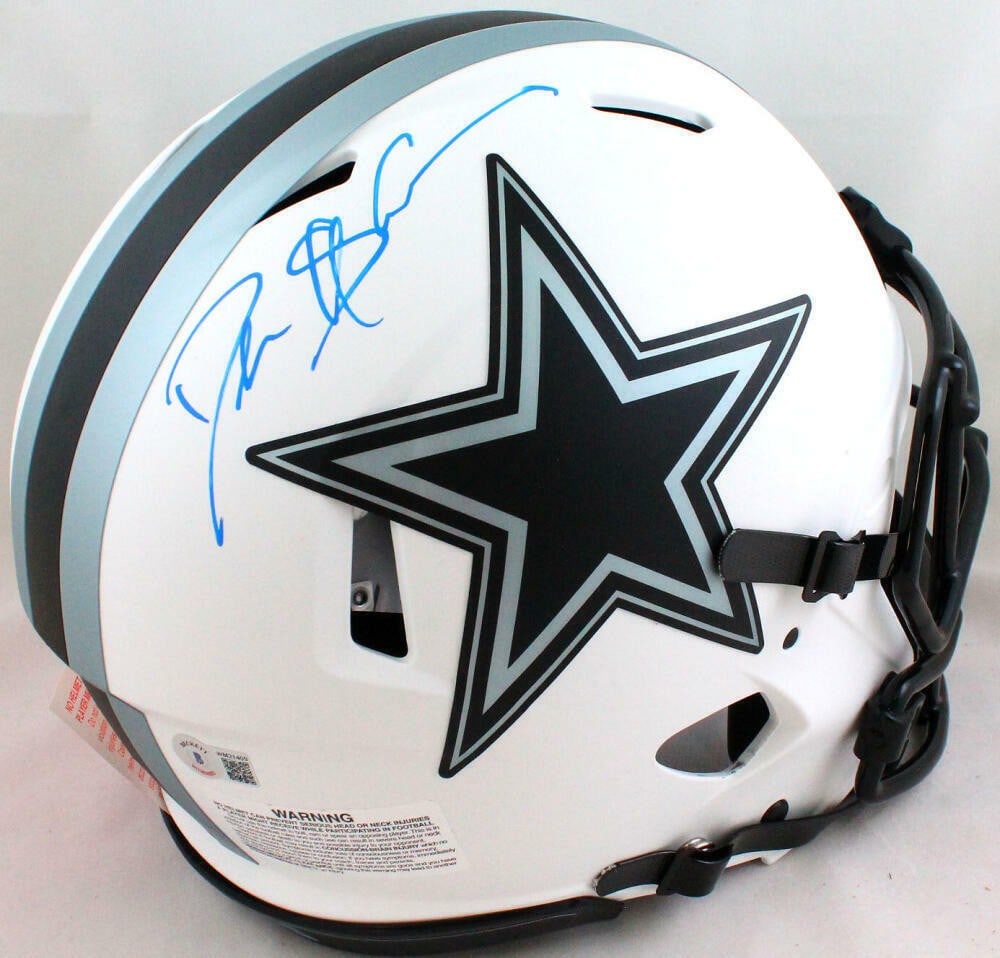 Dallas Cowboys full size helmet signed by Deion Sanders Beckett hologram: Dallas Cowboys full size helmet signed by Deion Sanders Beckett hologram This is a Dallas Cowboys Lunar Authentic Full-Size Helmet signed by Deion Sanders. The autograph is authenticated by Beckett an
