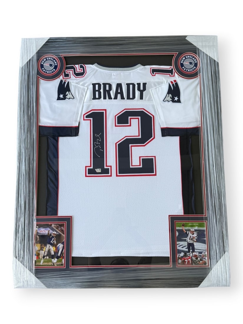 Framed Tom Brady Autographed Patriots Away Jersey Fanatics Authentic: Framed Tom Brady Autographed Patriots Away Jersey Fanatics Authentic This framed away jersey features an authentic autograph by Tom Brady of the New England Patriots. The jersey is professionally cust