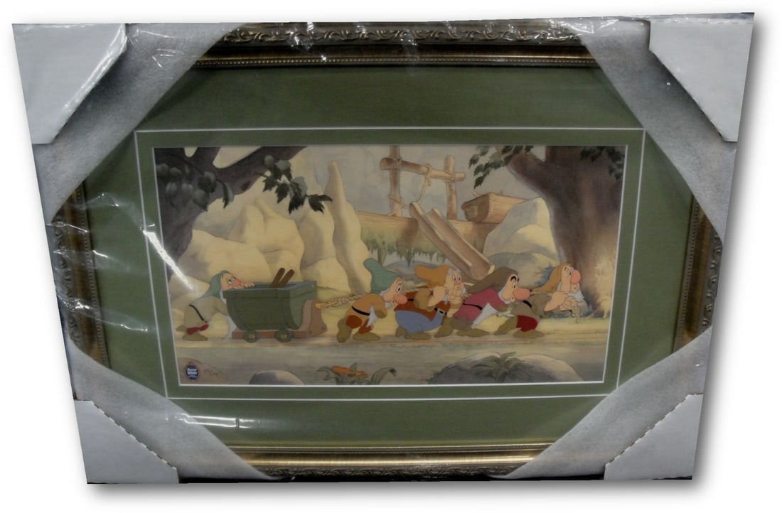 Snow White Hard At Work 9x16 Giclee Custom Framed 69 of 250: Snow White Hard At Work 9x16 Giclee Custom Framed 69 of 250 This is a custom framed giclee artwork titled "Hard At Work" from Acme Fine Artwork, featuring Snow White. The piece measures 9x16 inches an