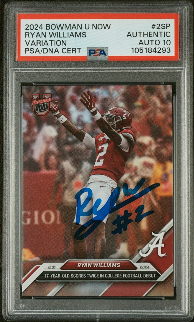 2024 Topps Bowman Ryan Williams #2SP RC PSA 10 Autographed Football Card: 2024 Topps Bowman Ryan Williams #2SP RC PSA 10 Autographed Football Card Add this stunning 2024 Topps Bowman U Now Ryan Williams #2SP RC Football Card to your collection. This authentic card features 