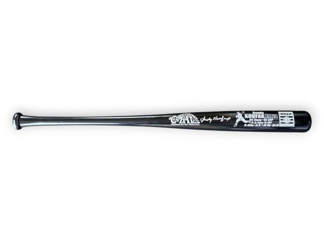 Sandy Koufax Autographed Cooperstown Stat Bat Dodgers Beckett Authenticated: Sandy Koufax Autographed Cooperstown Stat Bat Dodgers Beckett Authenticated This authentic Sandy Koufax autographed bat commemorates his induction into the Cooperstown Hall of Fame and his remarkable 