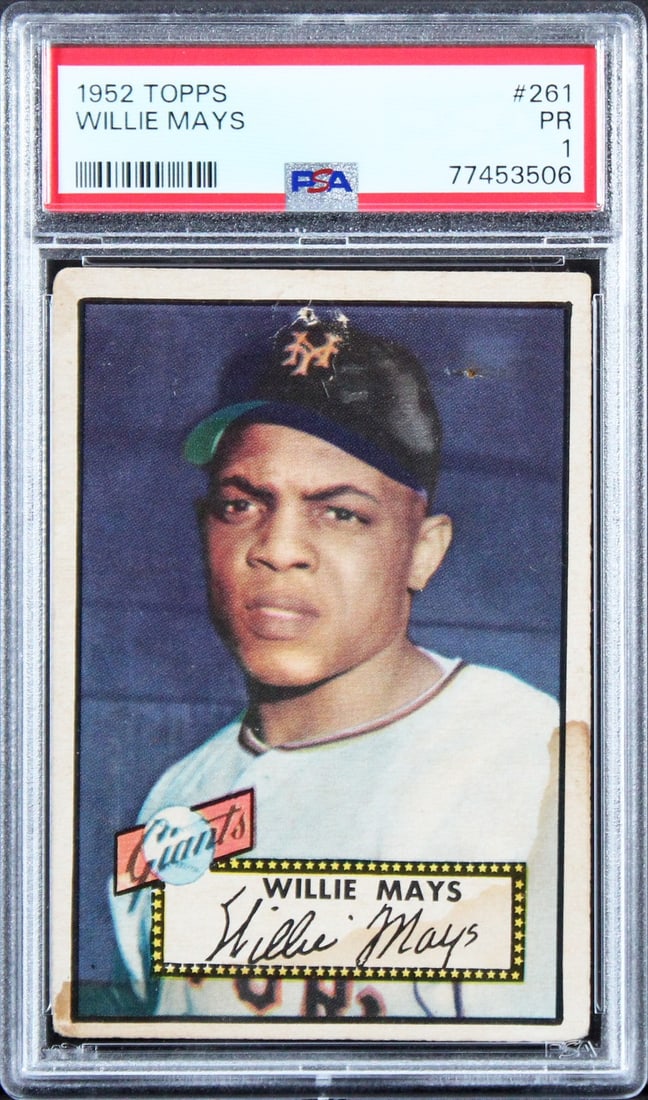 PSA DNA slabbed Willie Mays 1952 Topps #261 Giants card PR 1: PSA DNA slabbed Willie Mays 1952 Topps #261 Giants card PR 1 This is an original 1952 Topps #261 baseball card featuring Willie Mays of the San Francisco Giants. The card has been graded PR 1 and is s