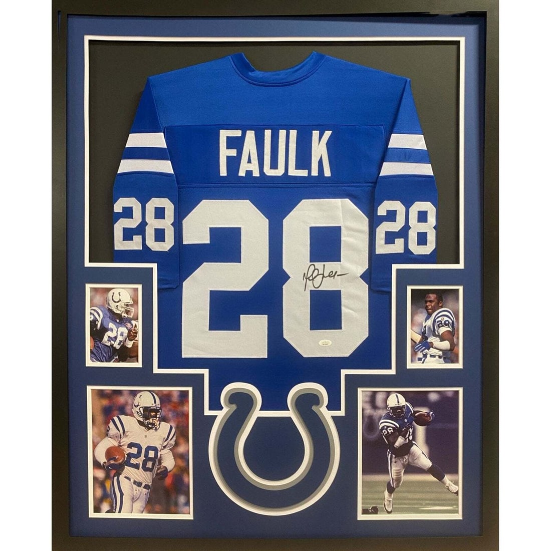 Marshall Faulk Signed Framed Jersey JSA Authenticated Indianapolis Colts: Marshall Faulk Signed Framed Jersey JSA Authenticated Indianapolis Colts This is a stunning autographed Marshall Faulk framed jersey, showcasing the Indianapolis Colts' iconic design. Authenticated by