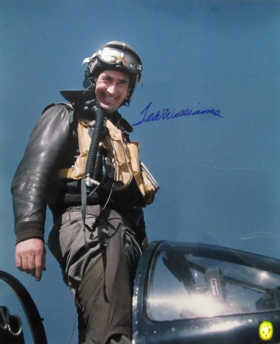 Ted Williams Signed 20x24 Photo With Green Diamond Hologram Authentication: Ted Williams Signed 20x24 Photo With Green Diamond Hologram Authentication This is an original 20x24 photograph of Ted Williams, the legendary Boston Red Sox player and Hall of Famer, depicted as a fi