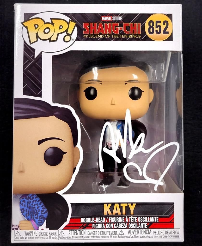 Awkwafina Signed Katy Funko Pop Shang-Chi Beckett Authenticated: Awkwafina Signed Katy Funko Pop Shang-Chi Beckett Authenticated This is an original Funko Pop! figure of Katy from the movie Shang-Chi and The Legend of the Ten Rings, personally signed by Awkwafina. 