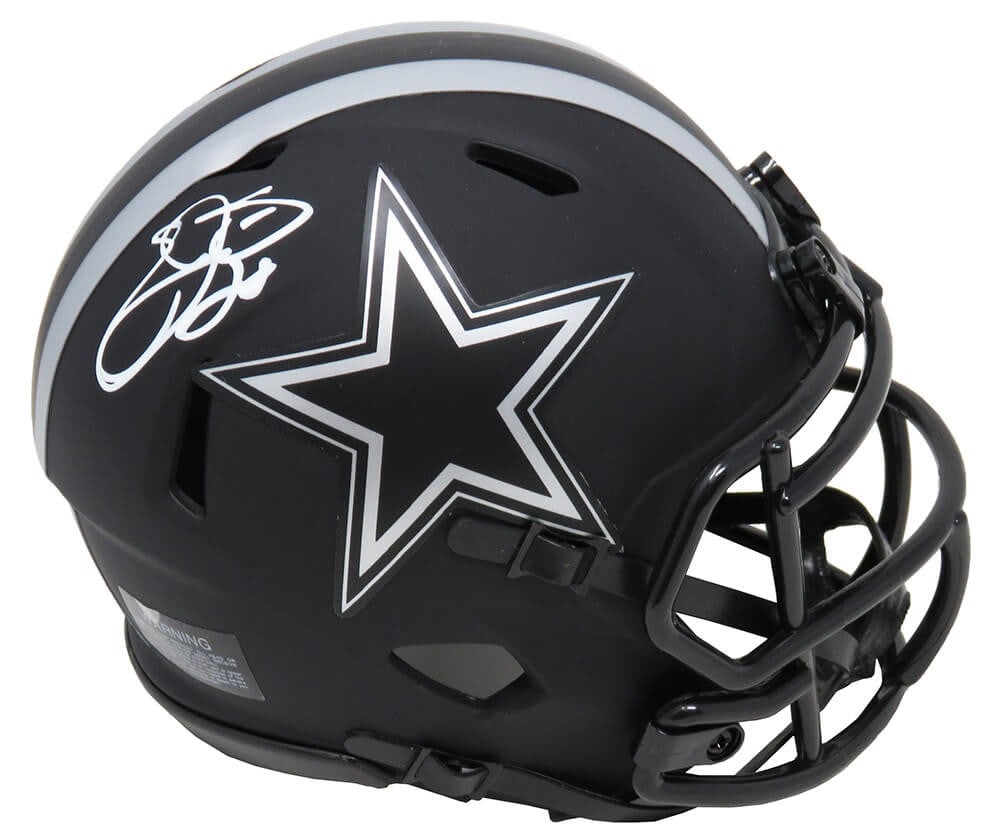 Dallas Cowboys Mini Helmet Autographed by Emmitt Smith with Prova Hologram: Dallas Cowboys Mini Helmet Autographed by Emmitt Smith with Prova Hologram This is a Dallas Cowboys Eclipse black matte Riddell Speed mini helmet, personally signed by Emmitt Smith. The item includes 