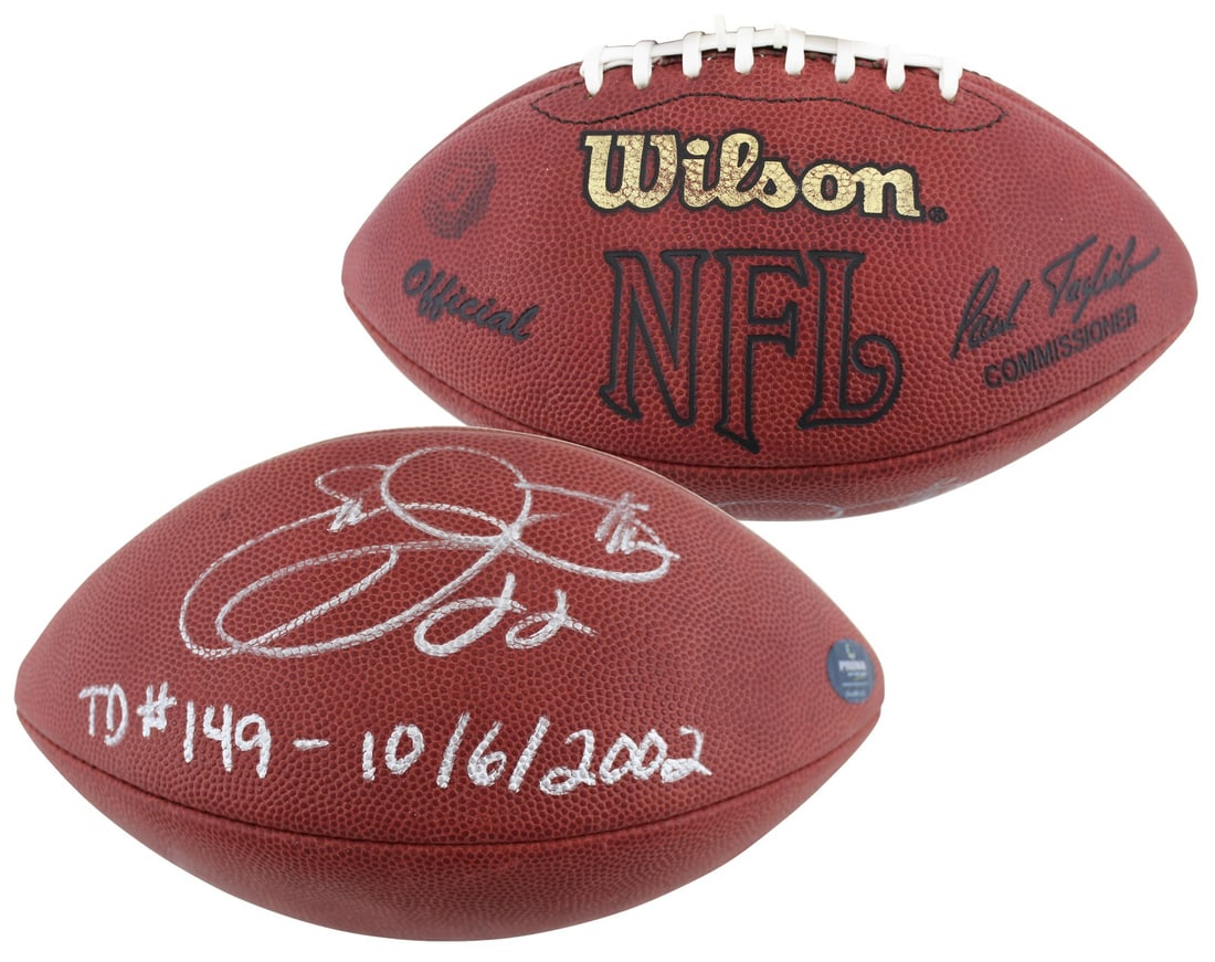 Emmitt Smith Signed Game Used NFL Football TD #149 Beckett COA: Emmitt Smith Signed Game Used NFL Football TD #149 Beckett COA This autographed game-used Wilson "The Duke" NFL football, personally signed by Emmitt Smith of the Dallas Cowboys, features the inscript