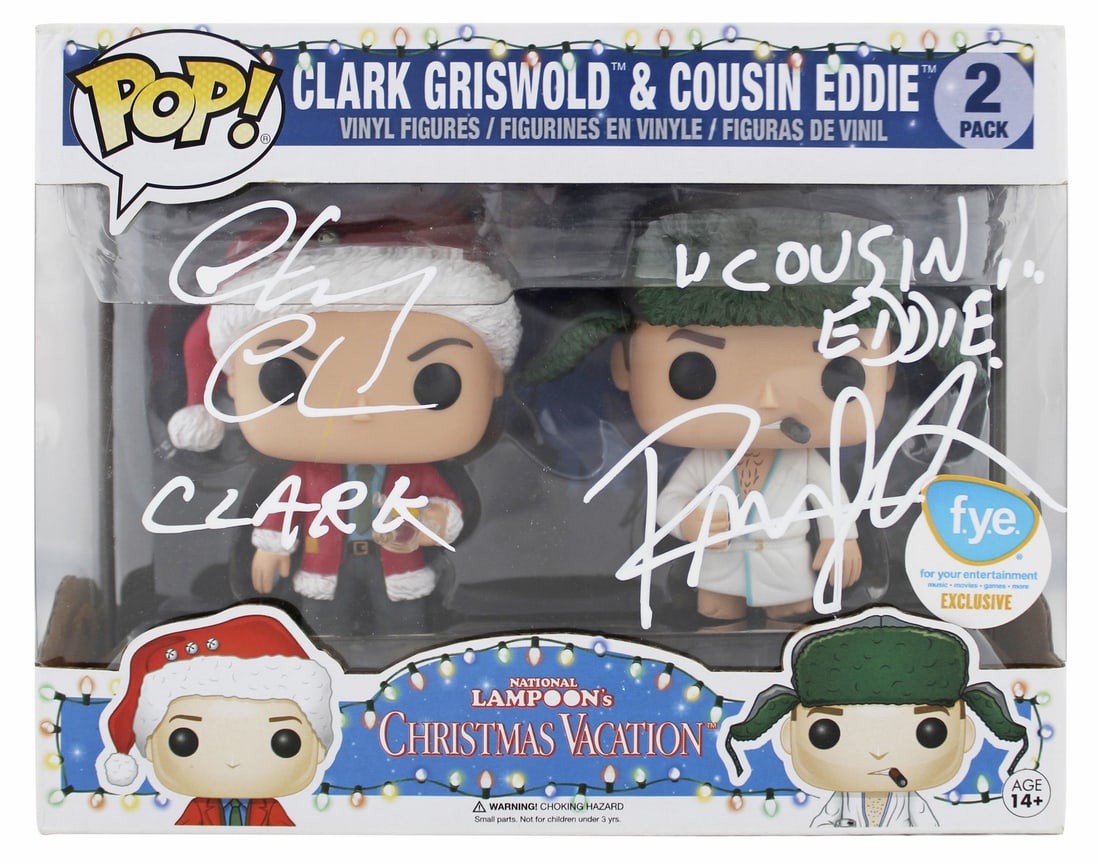 Chevy Chase Randy Quaid Signed Funko Pop Christmas Vacation BAS: Chevy Chase Randy Quaid Signed Funko Pop Christmas Vacation BAS Celebrate the holiday spirit with this unique autographed Funko Pop Vinyl Figure featuring Clark Griswold and Cousin Eddie from National