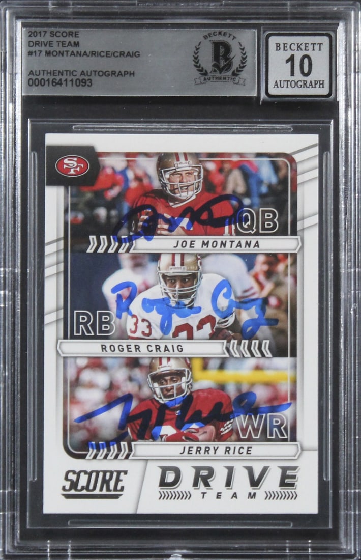 Joe Montana Jerry Rice Craig Signed 2017 Score Card Beckett Slab Auto Gem Mint 10 (1 of 2)