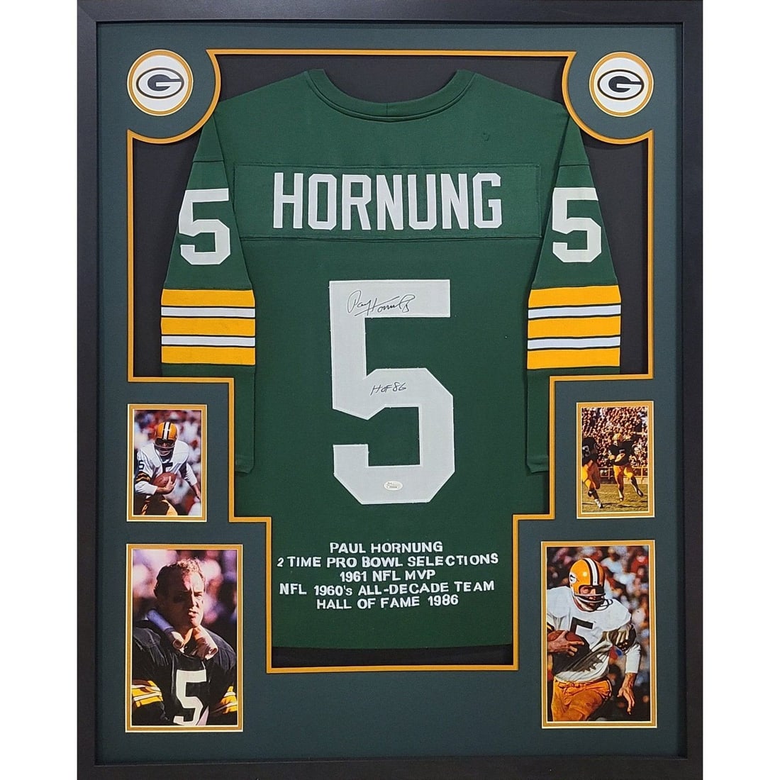 Paul Hornung Signed JSA Certified Framed Jersey Green Bay Packers: Paul Hornung Signed JSA Certified Framed Jersey Green Bay Packers This is a Paul Hornung signed and framed jersey, featuring a detailed display of the Green Bay Packers logo. Authenticated by JSA, a l