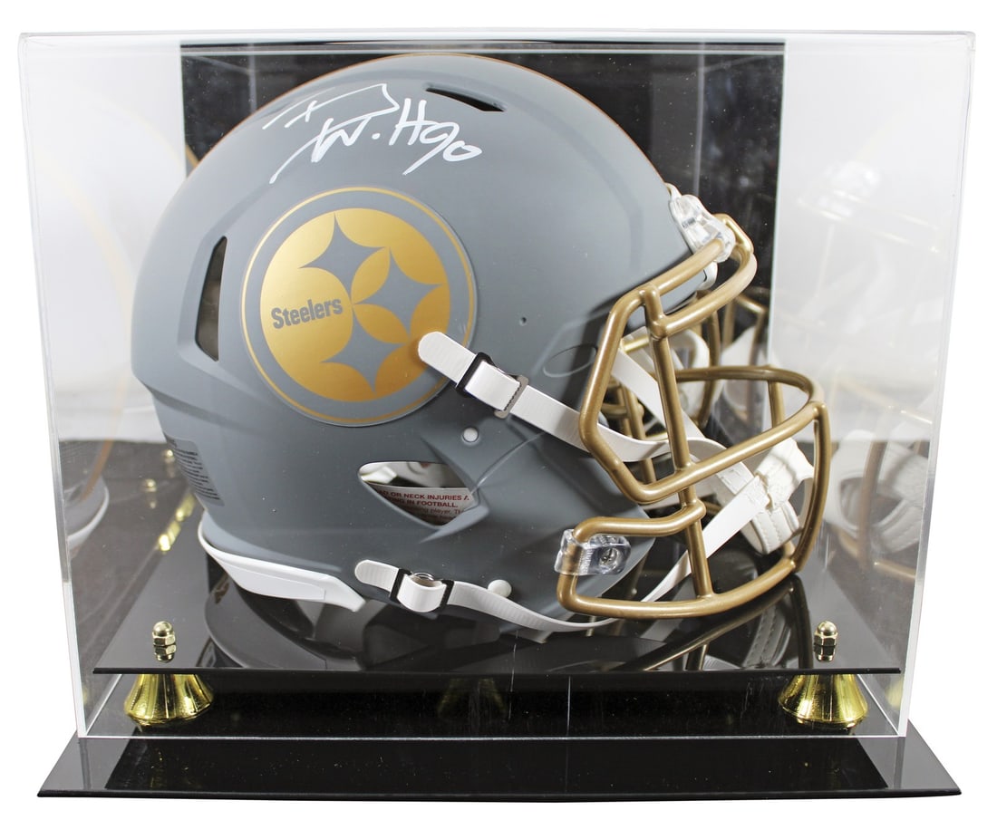 Pittsburgh Steelers T.J. Watt Signed Slate Helmet with Beckett Authentication: Pittsburgh Steelers T.J. Watt Signed Slate Helmet with Beckett Authentication This Pittsburgh Steelers full-size Speed Proline helmet is a must-have for any fan of T.J. Watt. Personally signed by the 