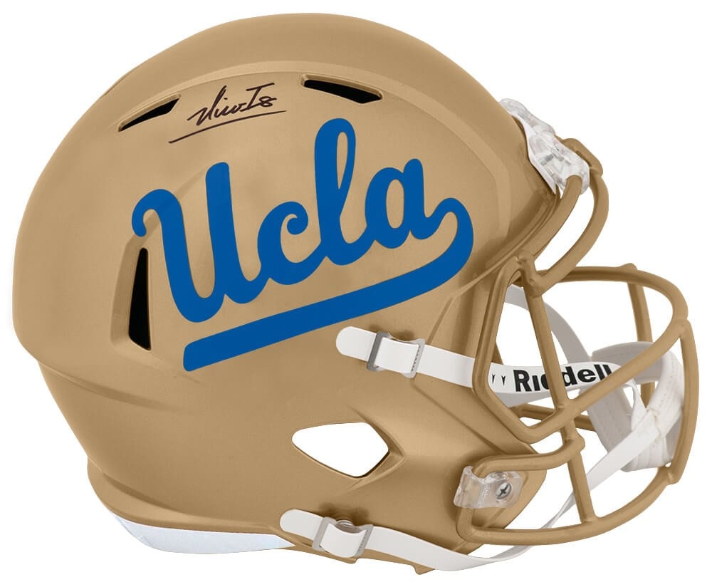 Nico Iamaleava Signed UCLA Bruins Riddell Full Size Helmet with COA: Nico Iamaleava Signed UCLA Bruins Riddell Full Size Helmet with COA This is a signed full-size speed replica helmet of the UCLA Bruins, featuring the autograph of player Nico Iamaleava. The signature 