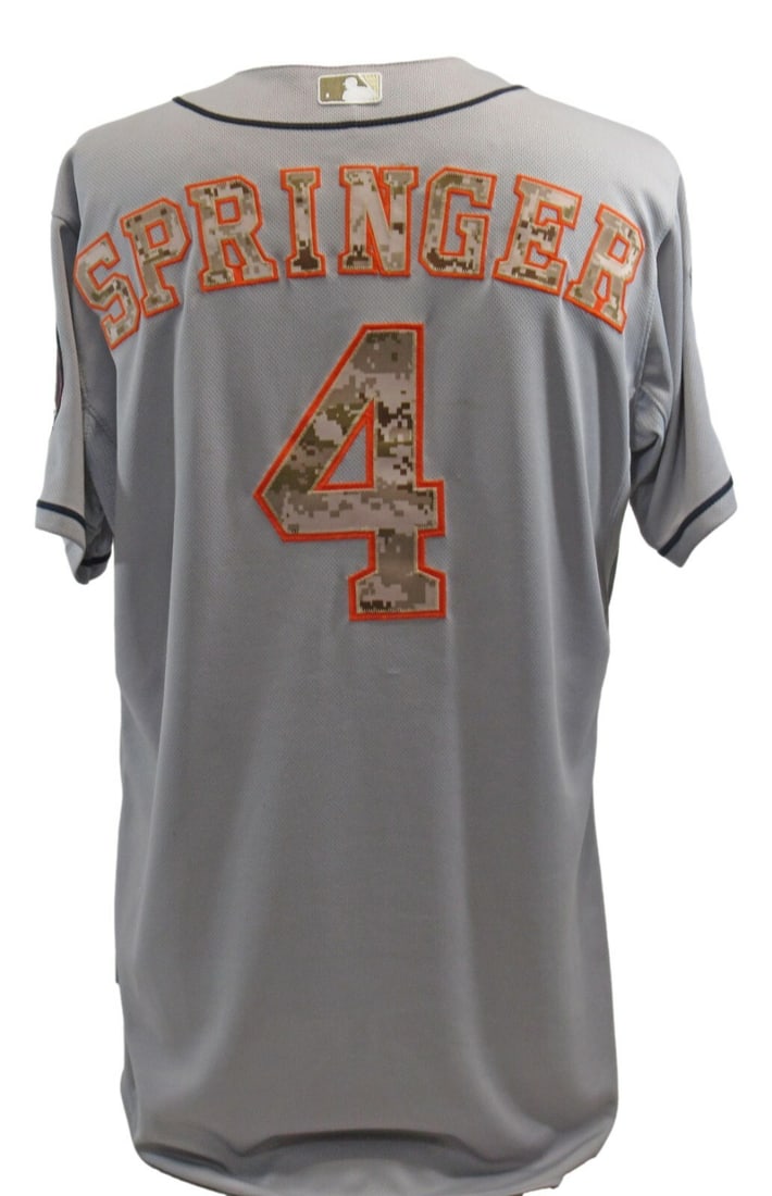 Houston Astros Camo Jersey Worn by George Springer on Memorial Day 2015: Houston Astros Camo Jersey Worn by George Springer on Memorial Day 2015 This is a game-used Houston Astros camouflage jersey worn by George Springer during the Memorial Day game on May 25, 2015. The j