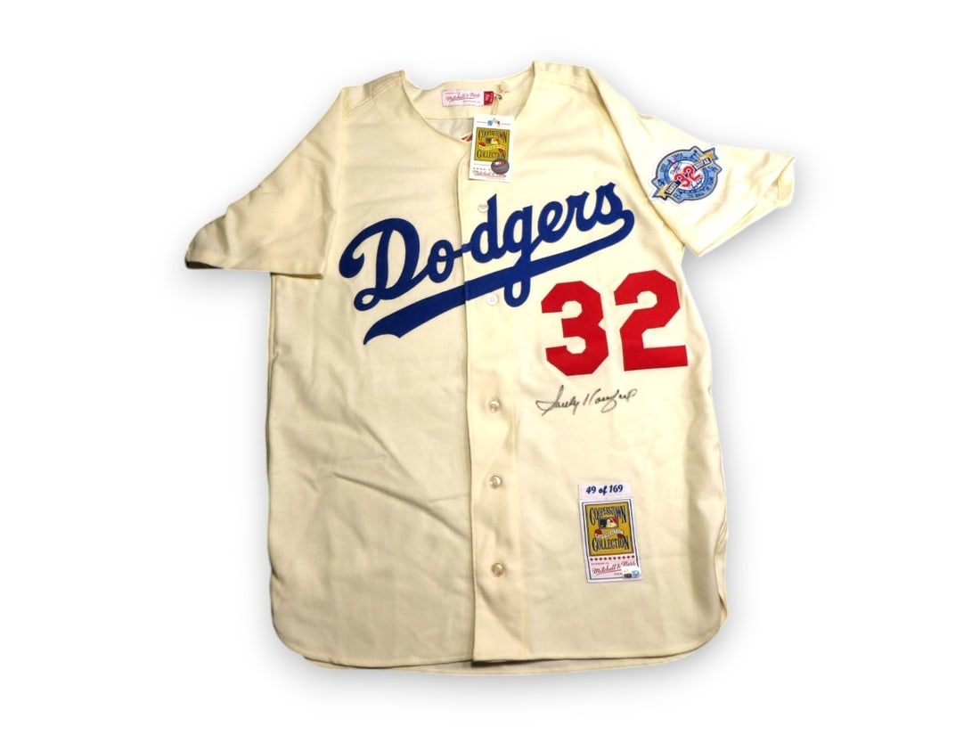 Sandy Koufax Autographed Custom Jersey Dodgers MLB Authenticated: Sandy Koufax Autographed Custom Jersey Dodgers MLB Authenticated This is a Sandy Koufax signed custom jersey from the Los Angeles Dodgers, featuring the legendary pitcher's autograph authenticated by 