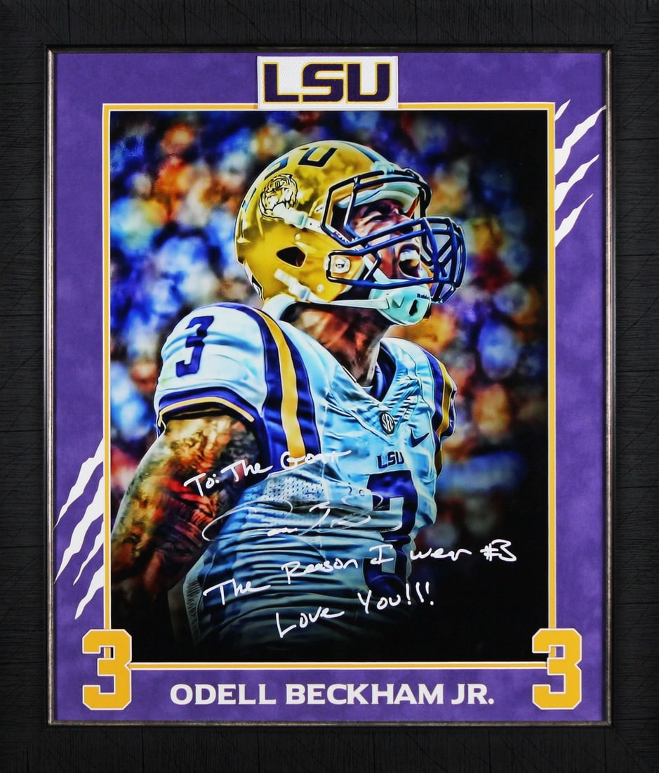 Odell Beckham Jr. Signed 16x20 Framed Photo Inscribed to Allen Iverson: Odell Beckham Jr. Signed 16x20 Framed Photo Inscribed to Allen Iverson This is an original, autographed 16x20 framed photo of Odell Beckham Jr., dedicated to Allen Iverson with the inscription "To The