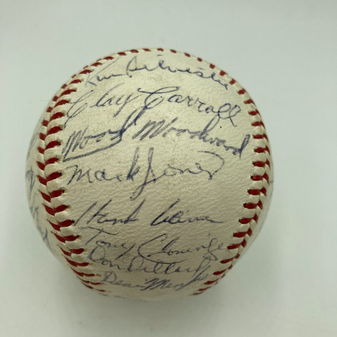 Hank Aaron Eddie Mathews 1965 Braves Team Signed Baseball PSA DNA: Hank Aaron Eddie Mathews 1965 Braves Team Signed Baseball PSA DNA This is an original 1965 Milwaukee Braves Team Signed National League Baseball featuring the autographs of baseball legends Hank Aaron