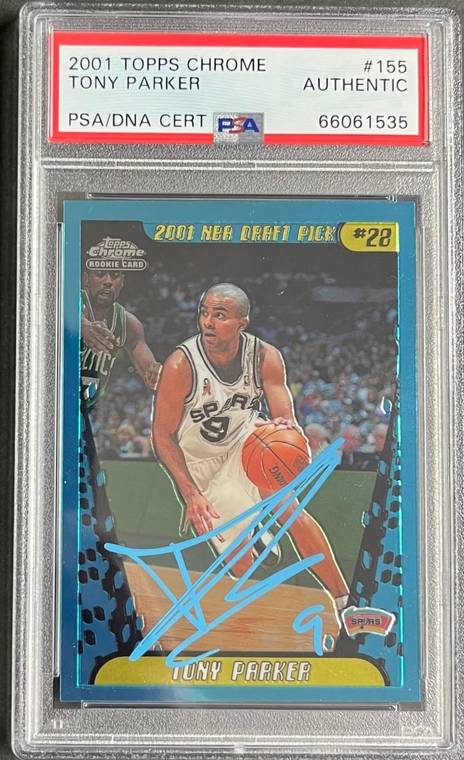 2001 Topps Chrome Tony Parker Autographed Card PSA Slabbed Spurs RC: 2001 Topps Chrome Tony Parker Autographed Card PSA Slabbed Spurs RC This is a 2001 Topps Chrome #155 autographed trading card featuring Tony Parker, a standout player for the San Antonio Spurs. This c
