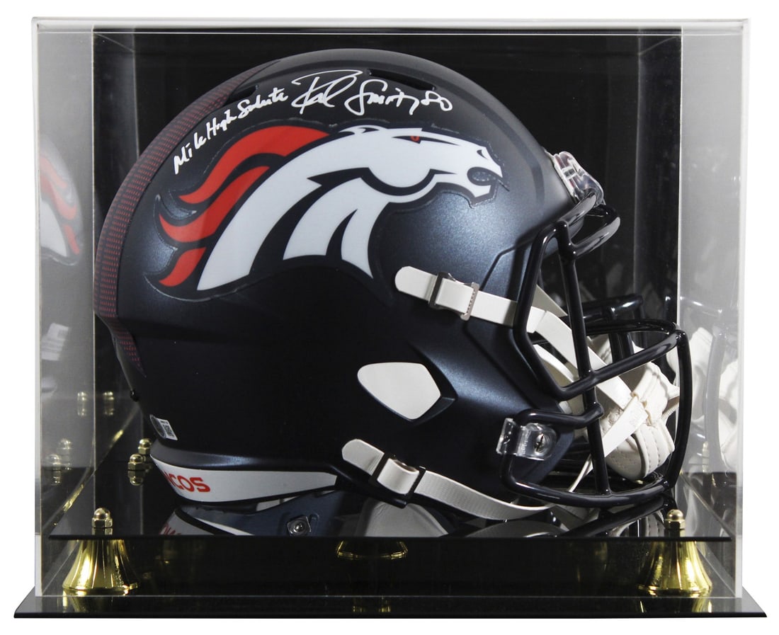 Rod Smith Autographed Denver Broncos Full Size Speed Replica Helmet With BAS Case: Rod Smith Autographed Denver Broncos Full Size Speed Replica Helmet With BAS Case This full-size Denver Broncos Speed Replica helmet features the personal signature of Rod Smith, along with the inscri