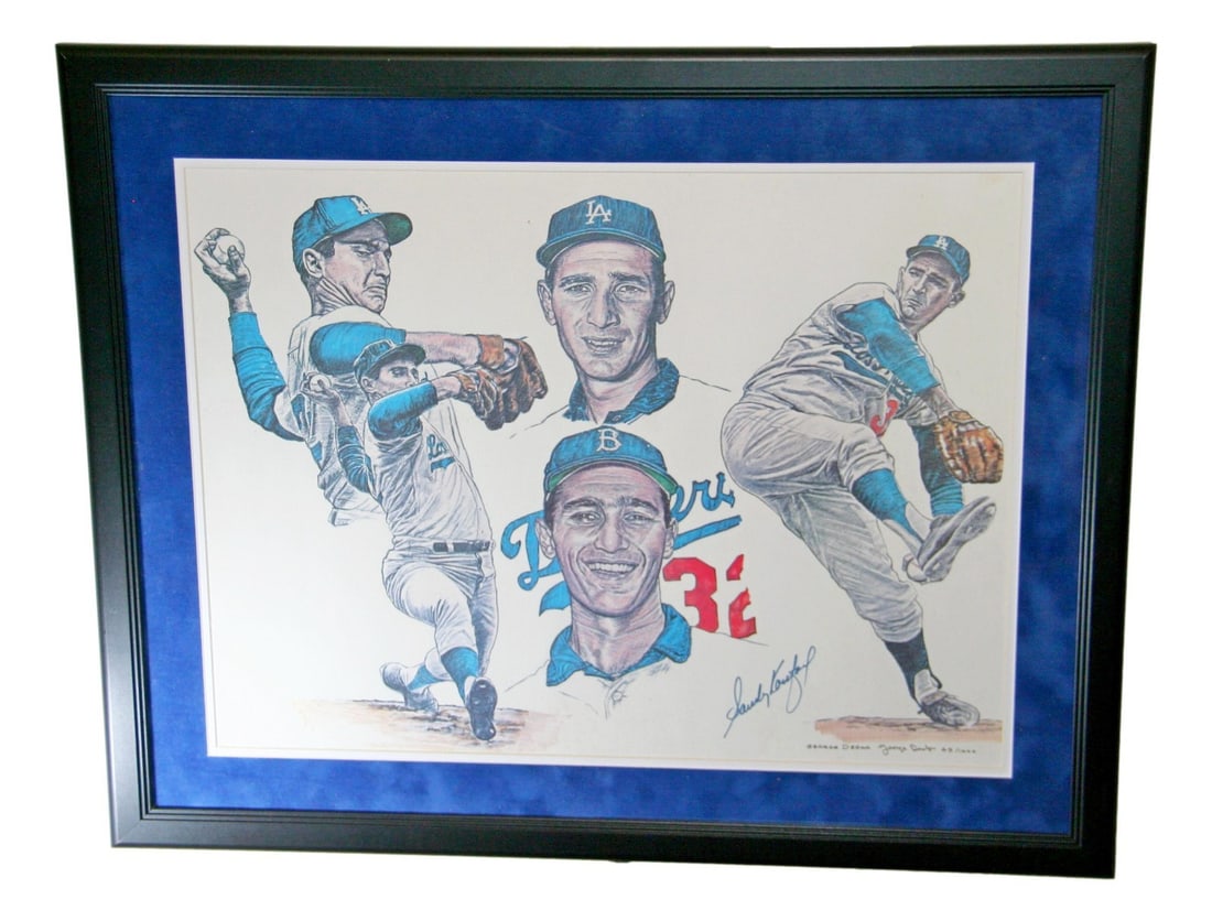 Limited Edition Sandy Koufax Signed 24x18 Art Print With PSA Letter: Limited Edition Sandy Koufax Signed 24x18 Art Print With PSA Letter This framed limited edition art print features the autograph of legendary baseball player Sandy Koufax. The 24x18-inch lithograph po