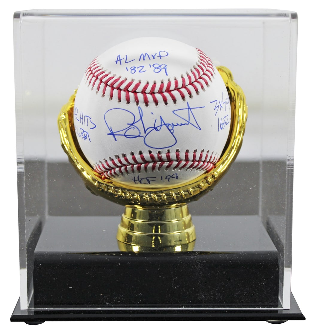 Robin Yount Signed OML Baseball in Acrylic Case BAS Authenticated: Robin Yount Signed OML Baseball in Acrylic Case BAS Authenticated Add a touch of baseball history to your collection with this authentic signed OML baseball by Robin Yount, a legendary player for the 
