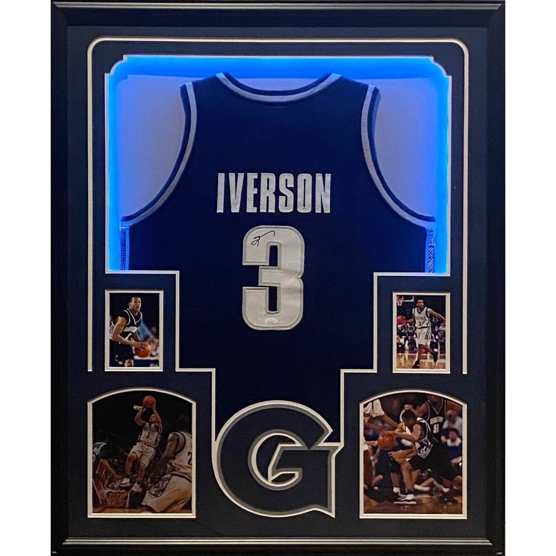 LED Display Framed Allen Iverson JSA Signed Jersey With Remote: LED Display Framed Allen Iverson JSA Signed Jersey With Remote This is a pre-owned Allen Iverson autographed LED framed jersey, authenticated by JSA. The jersey features detailed framing and an LED li
