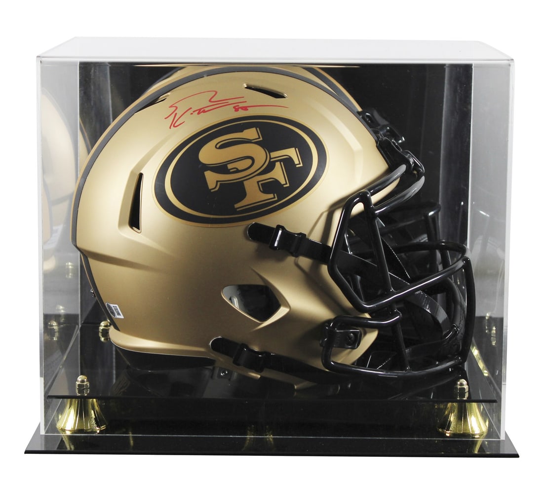 George Kittle Signed 49ers Rave Full Size Helmet with BAS Authentication: George Kittle Signed 49ers Rave Full Size Helmet with BAS Authentication This is a full-size Rave Riddell Speed replica helmet personally signed by George Kittle of the San Francisco 49ers. The helmet