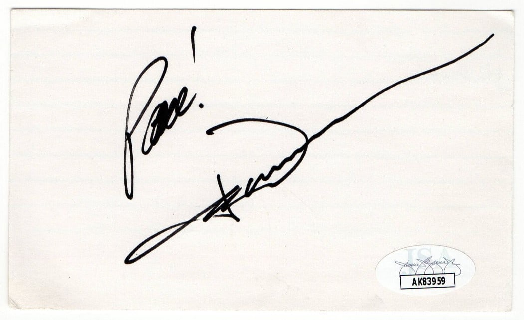 Authentic John Denver Signed 3x5 Index Card With JSA Authentication: Authentic John Denver Signed 3x5 Index Card With JSA Authentication This is an original index card autographed by country music legend John Denver. The card features the inscription "Peace" and has be