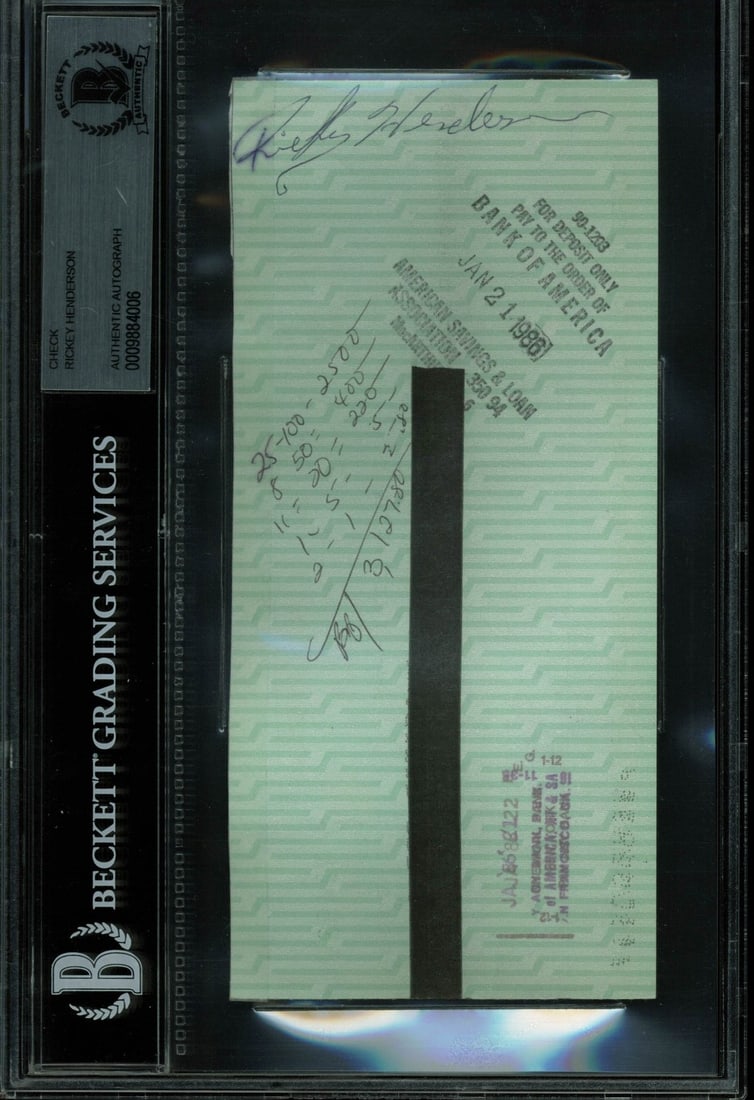 1985 New York Yankees Payroll Check Signed by Rickey Henderson BAS Authenticated (1 of 2)