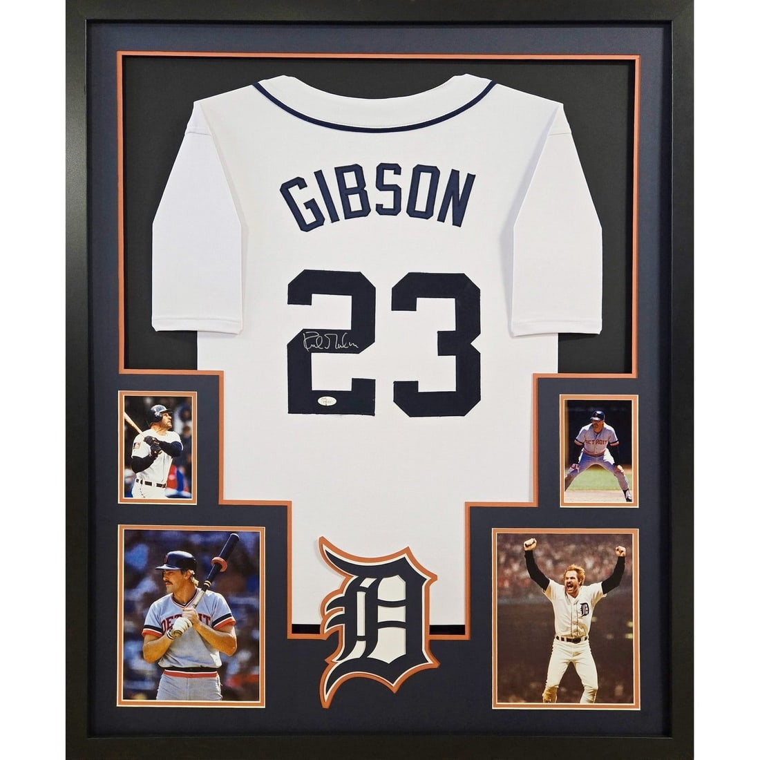 Kirk Gibson Autographed Framed Jersey Detroit Tigers JSA Certified 42x34: Kirk Gibson Autographed Framed Jersey Detroit Tigers JSA Certified 42x34 This is an authenticated autographed jersey of Kirk Gibson, framed beautifully to showcase its details. The jersey is certified