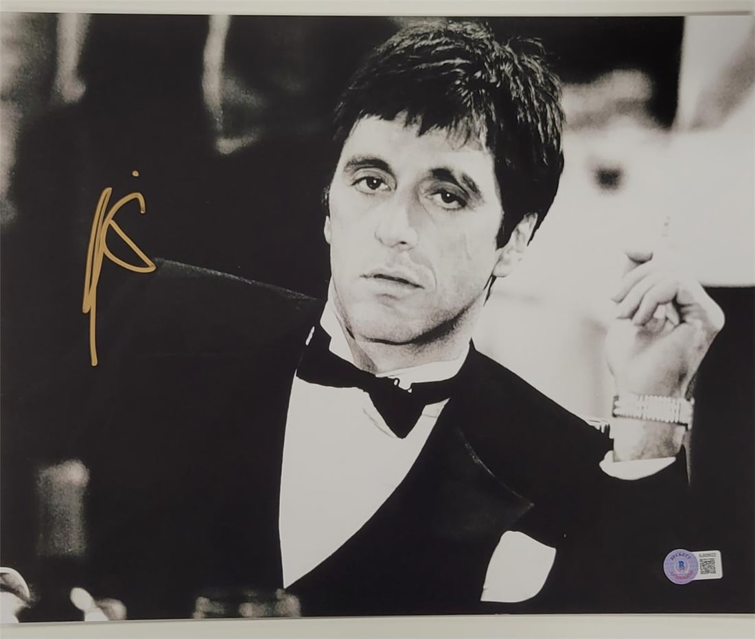 Al Pacino Autographed Scarface 11x14 Photo Beckett Authenticated: Al Pacino Autographed Scarface 11x14 Photo Beckett Authenticated This is an original 11x14 photograph from the iconic movie "Scarface," personally signed by legendary actor Al Pacino. The autograph ha