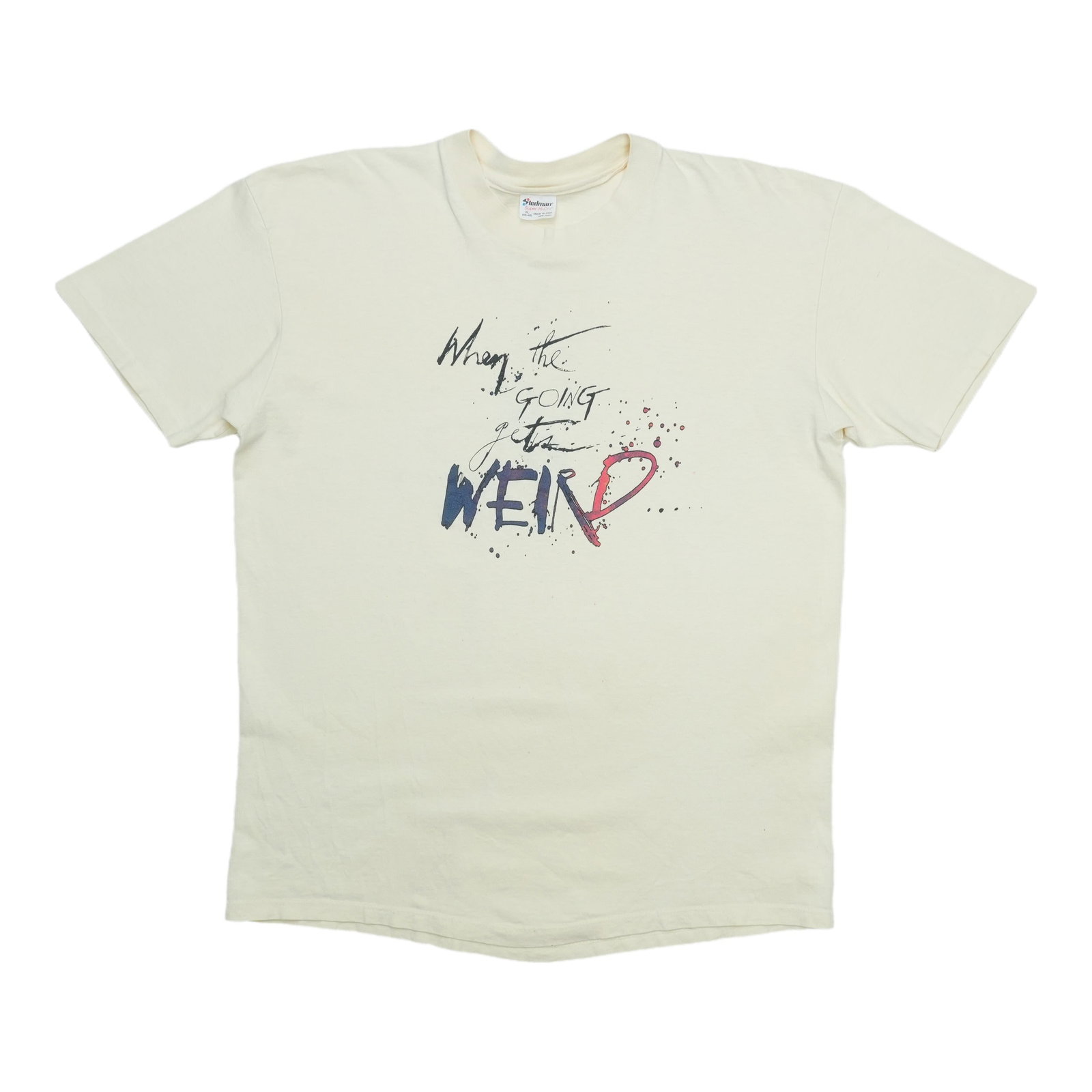 1980s White Cotton Hunter S. Thompson Steadman T Shirt XL: 1980s White Cotton Hunter S. Thompson Steadman T Shirt XL This is an original vintage 1983 "When the Going Gets Steadman" shirt featuring Hunter S. Thompson. The shirt is made from 100% cotton and com