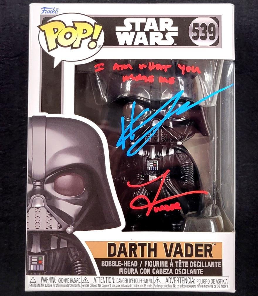 Darth Vader Funko Pop signed by Hayden Christensen and Tom O'Connell Beckett Authenticated: Darth Vader Funko Pop signed by Hayden Christensen and Tom O'Connell Beckett Authenticated This original Darth Vader Funko Pop! collectible features authentic autographs from Hayden Christensen and To