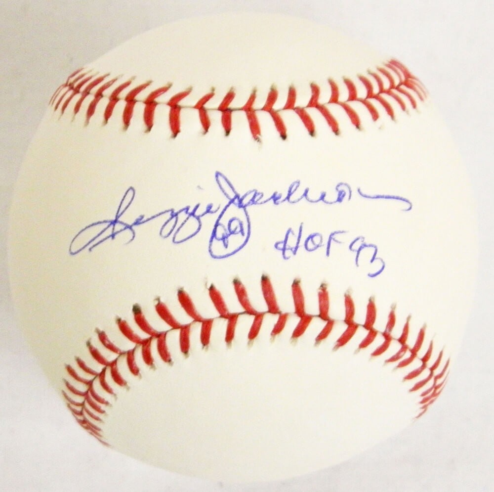 Reggie Jackson Signed MLB Baseball with HOF'93 Inscription: Reggie Jackson Signed MLB Baseball with HOF'93 Inscription Enhance your collection with this Reggie Jackson signed official MLB baseball, featuring the 'HOF'93' inscription. This original item showcas