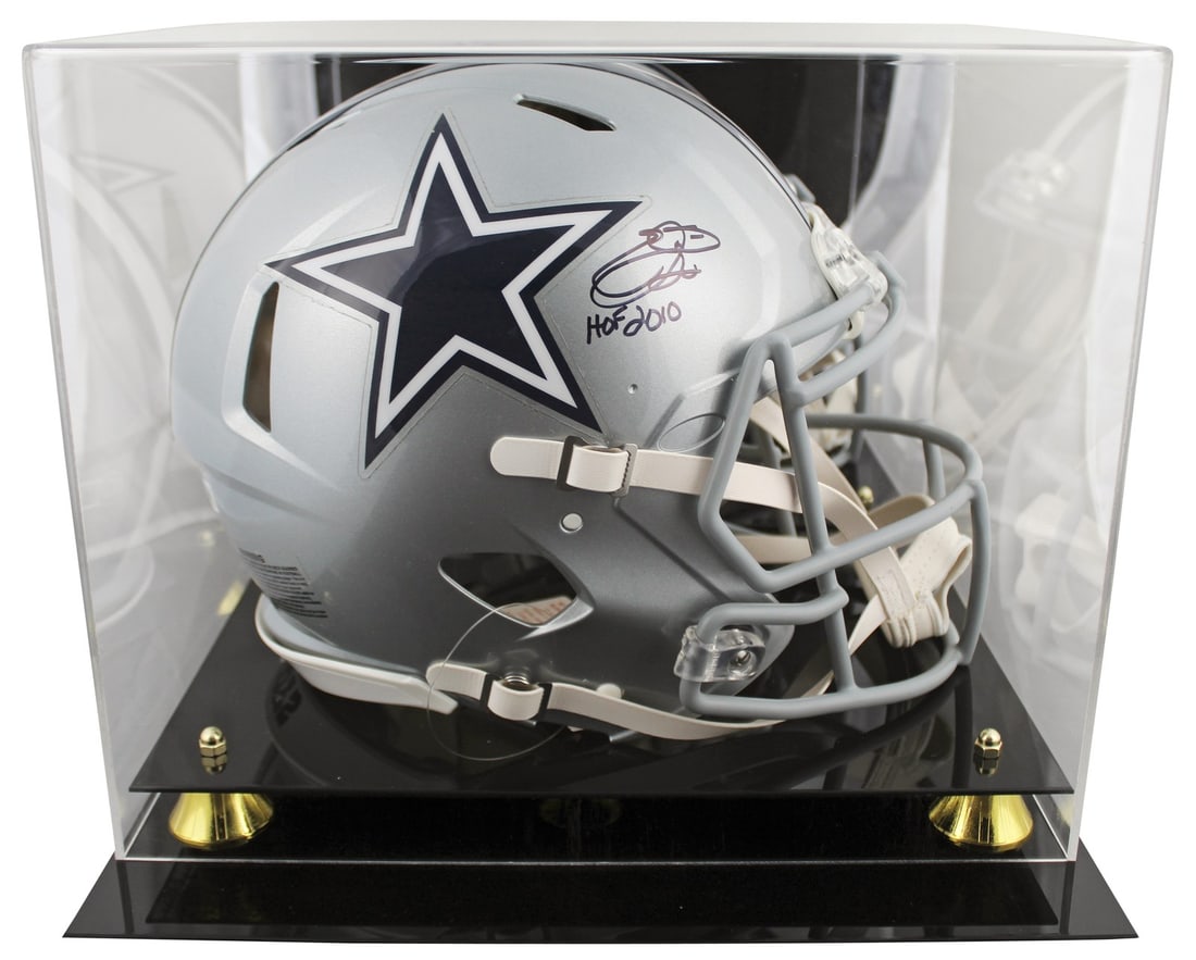 Emmitt Smith Signed Dallas Cowboys Helmet HOF 2010 BAS Authenticated: Emmitt Smith Signed Dallas Cowboys Helmet HOF 2010 BAS Authenticated Celebrate the legacy of Emmitt Smith with this authentic signed full-size Speed Proline helmet, inscribed with "HOF 2010". This hel