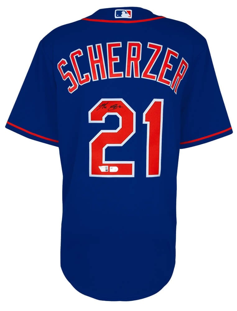 Max Scherzer Signed New York Mets Blue Nike Jersey with Fanatics COA: Max Scherzer Signed New York Mets Blue Nike Jersey with Fanatics COA Celebrate the legacy of Max Scherzer with this signed New York Mets blue Nike replica baseball jersey. This original jersey is auth