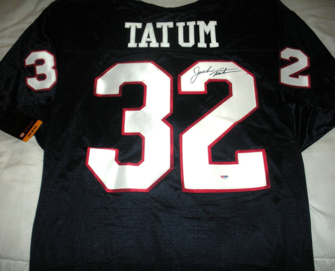 Wilson Official Jersey Signed by Jack Tatum PSA DNA COA: Wilson Official Jersey Signed by Jack Tatum PSA DNA COA This is an official licensed Wilson jersey signed by Jack Tatum, associated with Passaic High School. The jersey is authenticated with PSA/DNA a
