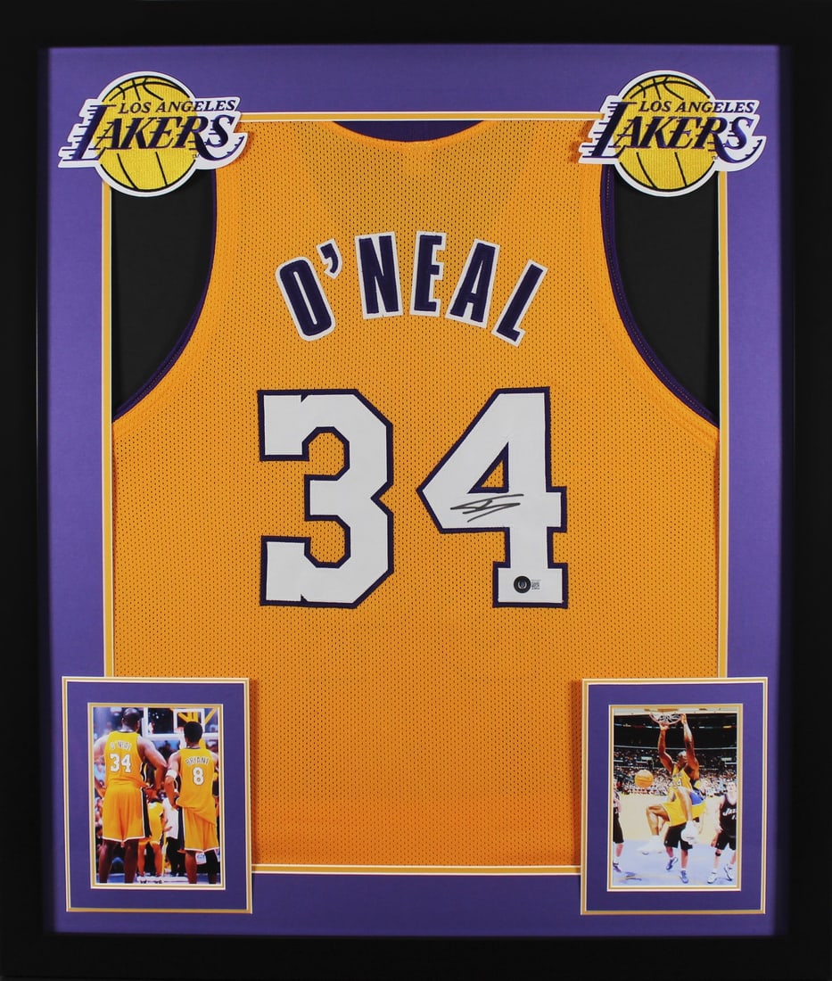 Shaquille O'Neal Signed Yellow Pro Style Framed Jersey BAS Authenticated: Shaquille O'Neal Signed Yellow Pro Style Framed Jersey BAS Authenticated Celebrate the legacy of Shaquille O'Neal with this authentic signed yellow pro style framed jersey from the Los Angeles Lakers.