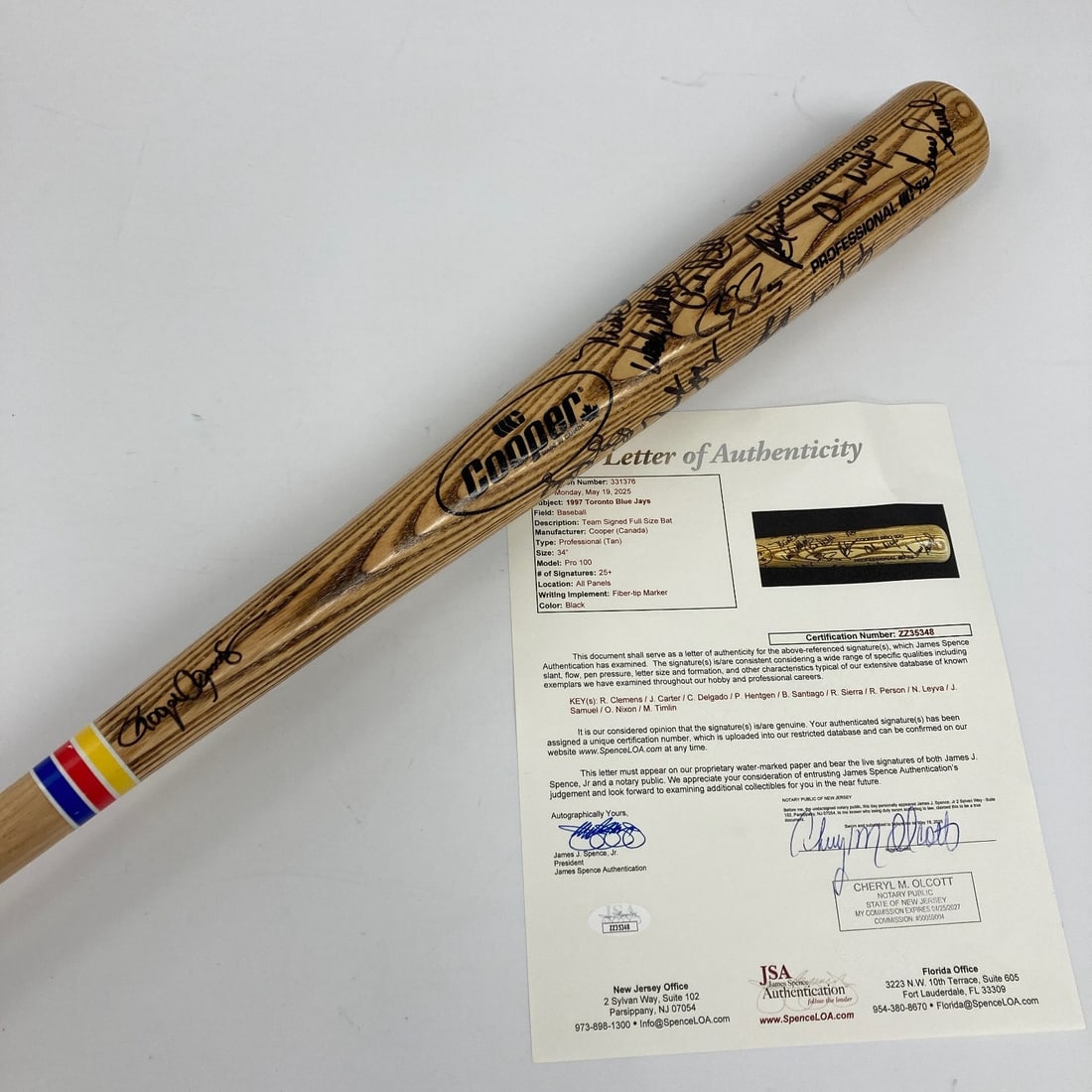 Toronto Blue Jays 1997 signed bat 25 plus autographs Roger Clemens JSA (1 of 11)