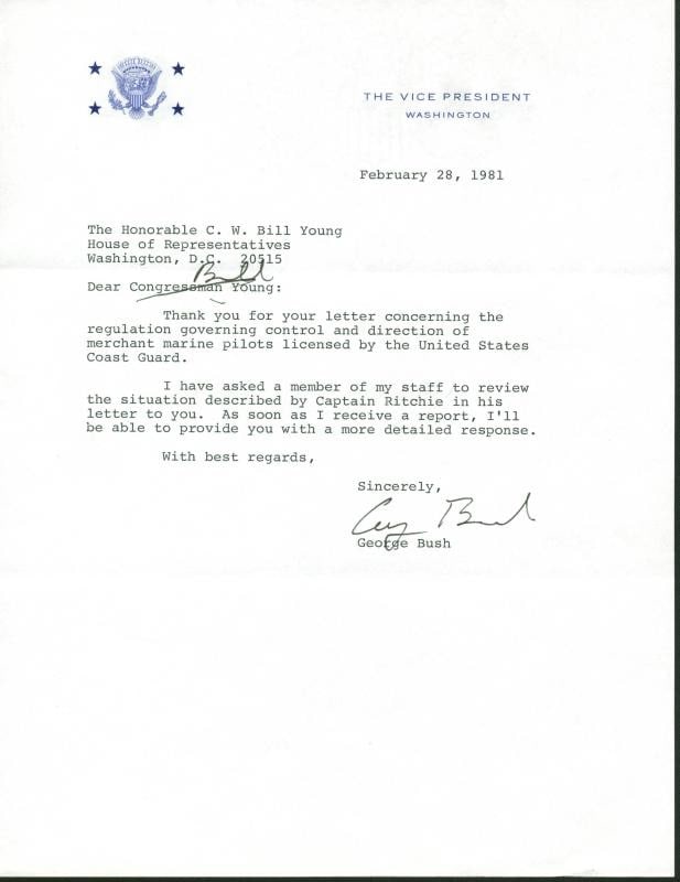 1981 George H.W. Bush signed VP letter PSA DNA Darvick COA 8x10.5: 1981 George H.W. Bush signed VP letter PSA DNA Darvick COA 8x10.5 This is an authentic letter signed by George H.W. Bush as Vice President, dated February 28, 1981. The letter measures 8 x 10.5 inches