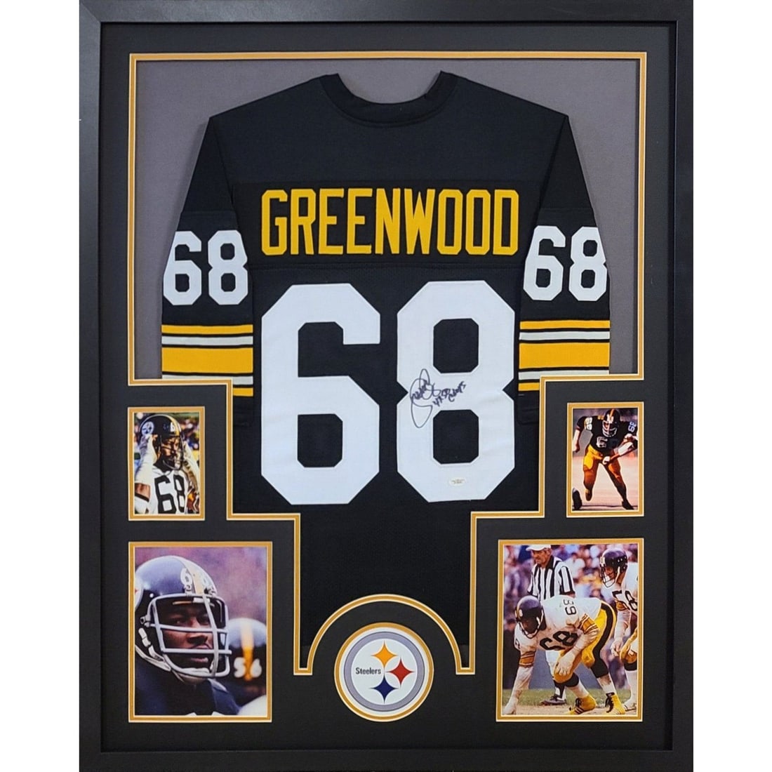 L.C. Greenwood Autographed Framed Jersey JSA Certified Pittsburgh Steelers: L.C. Greenwood Autographed Framed Jersey JSA Certified Pittsburgh Steelers This stunning framed jersey features the autograph of L.C. Greenwood, a legendary player for the Pittsburgh Steelers. The jer
