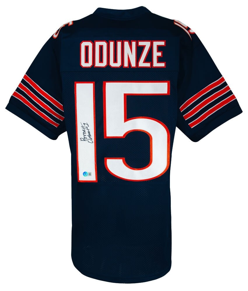 Rome Odunze Signed Navy Custom Football Jersey with Beckett COA: Rome Odunze Signed Navy Custom Football Jersey with Beckett COA Celebrate your love for the Chicago Bears with this signed navy custom football jersey by Rome Odunze. This original jersey showcases Od