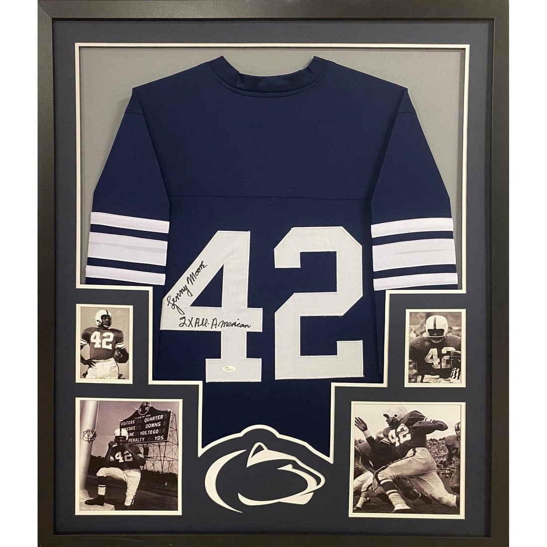 Lenny Moore JSA Authenticated Framed Jersey Penn State Colts: Lenny Moore JSA Authenticated Framed Jersey Penn State Colts This autographed Lenny Moore framed jersey is a must-have for any fan. The jersey is authenticated by JSA, a leading authority in sports me