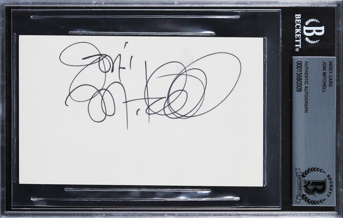 Beckett slabbed Joni Mitchell signed 3x5 index card (1 of 5)